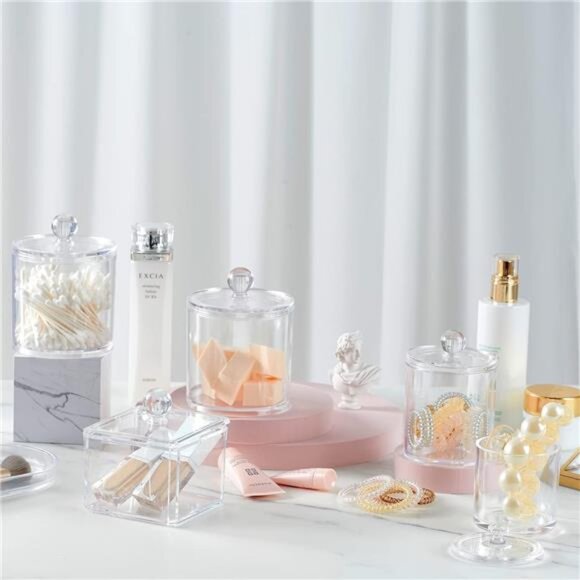 Plastic Acrylic Bathroom Vanity Countertop Canister Jars with Storage Lid - Picture 6 of 7